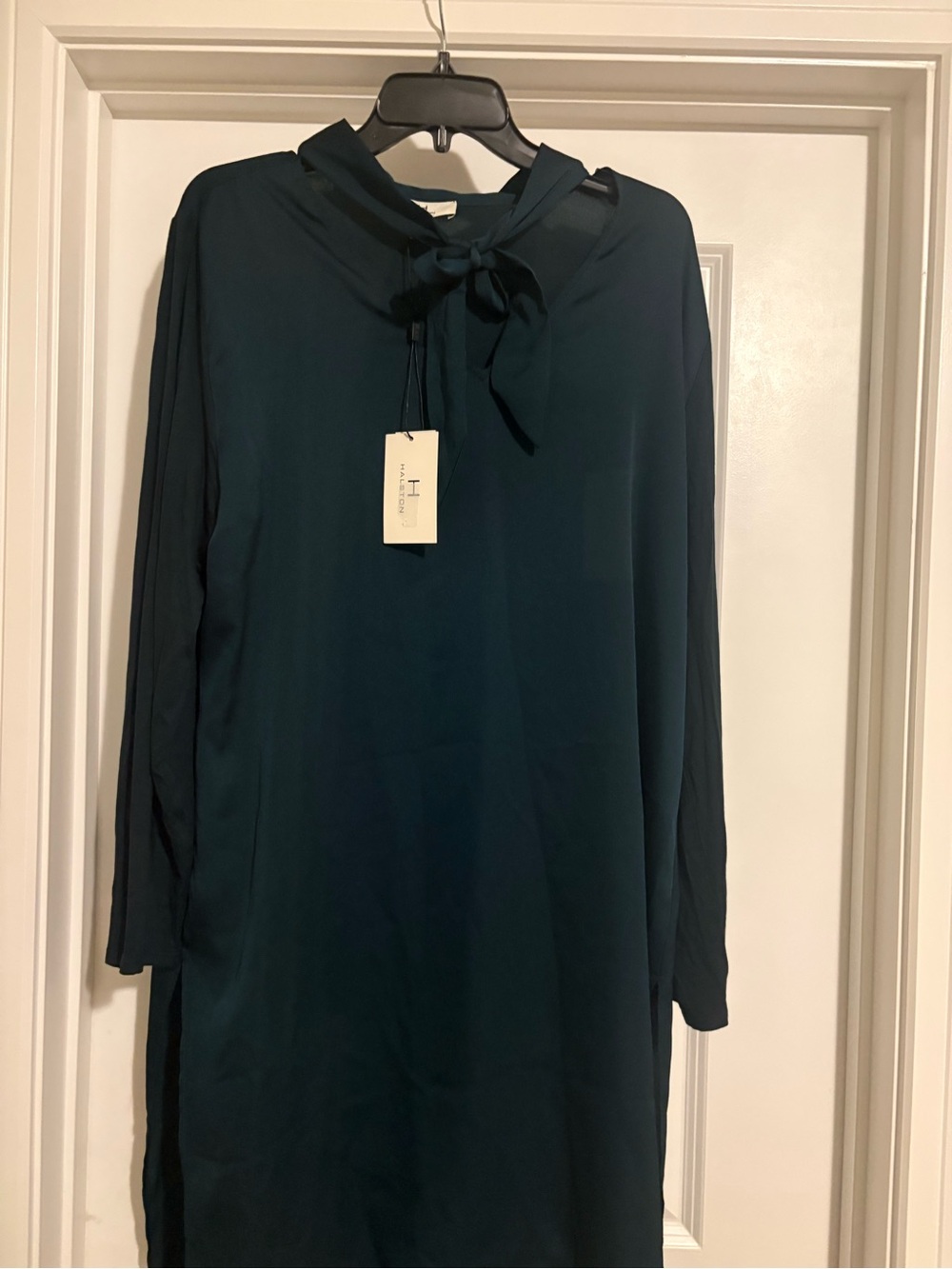 Halston Heritage Teal Tie-Neck Long Sleeve Tunic